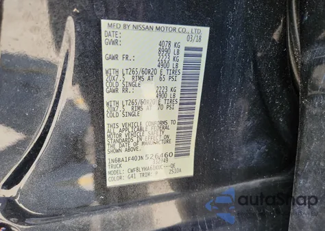 2018 Nissan Titan Xd Sl из США, поврежденный, VIN 1N6BA1F40JN526460